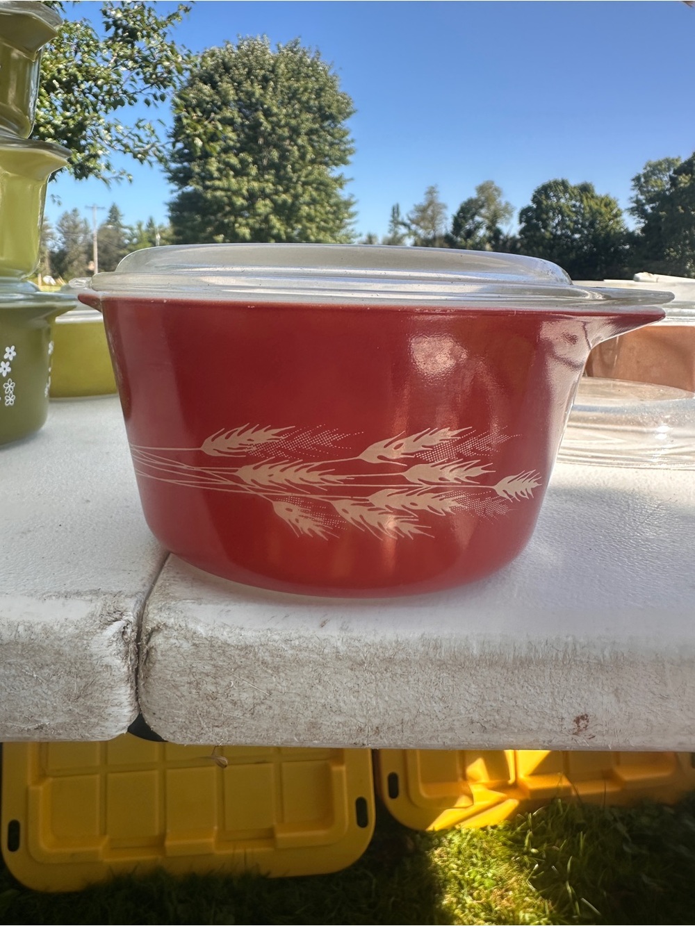 Red Wheat-Pattern Covered Casserole Dish - Classic Glass Lid